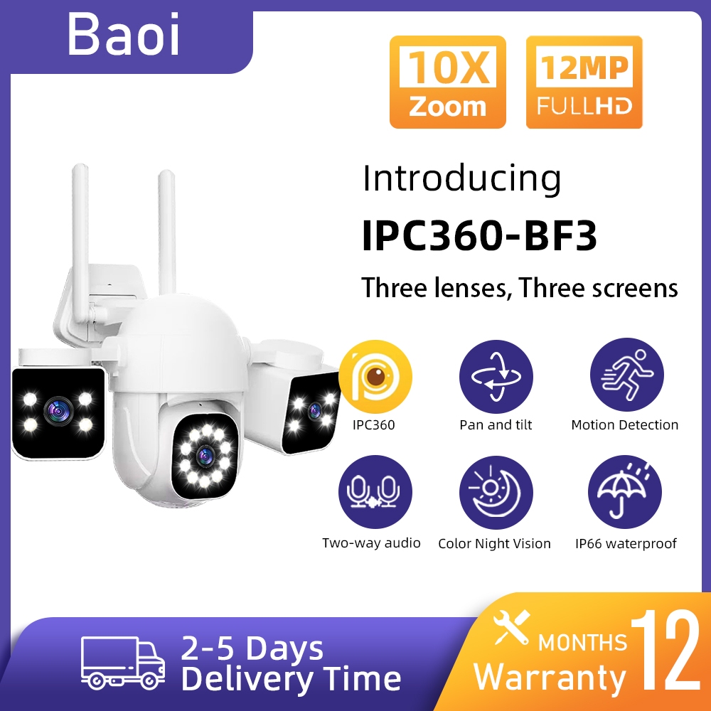 Baoi 3 Lenses Wireless WIFI CCTV Camera Outdoor Waterproof IP Security ...