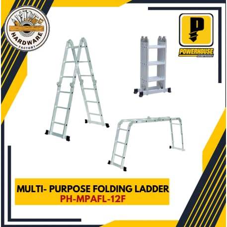 POWERHOUSE MULTI-PURPOSE ALUMINUM FOLDING LADDER | Shopee Philippines