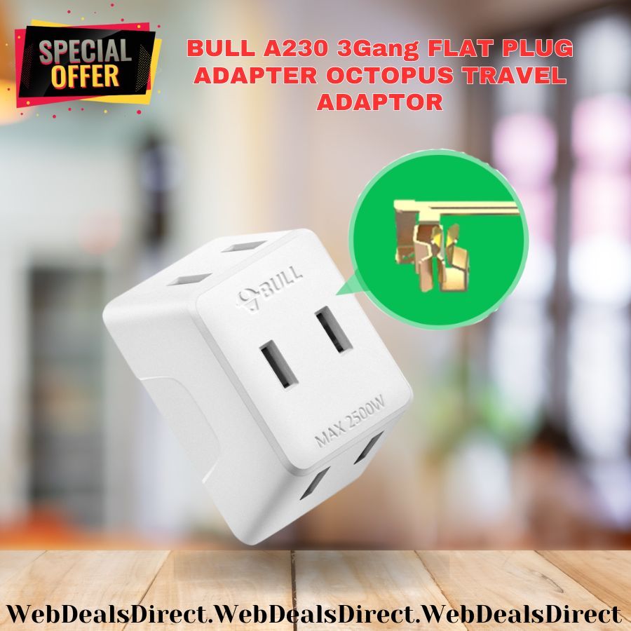BULL A230 3Gang FLAT PLUG ADAPTER OCTOPUS TRAVEL ADAPTOR | Shopee ...