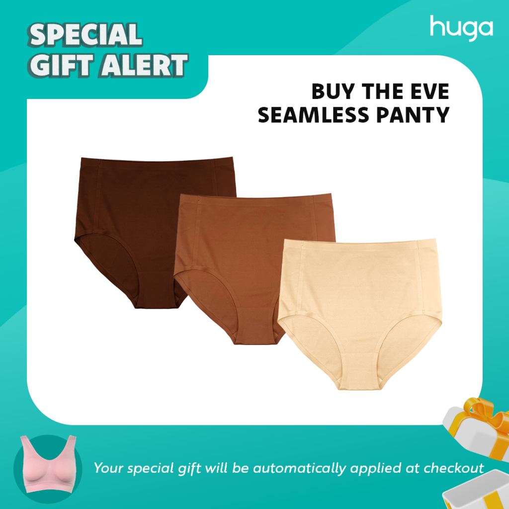 Huga 3 in 1 Pack Eve Seamless Mid Waist Panties S-3XL + FREE 1 Simply ...