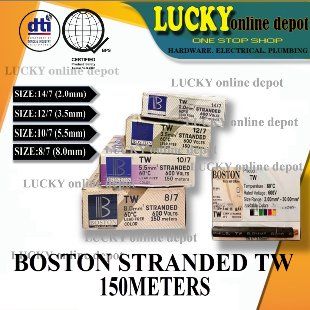 ORIGINAL BOSTON TW 14/7, 12/7, 10/7, 8/7 ELECTRICAL STRANDED WIRE (per ...
