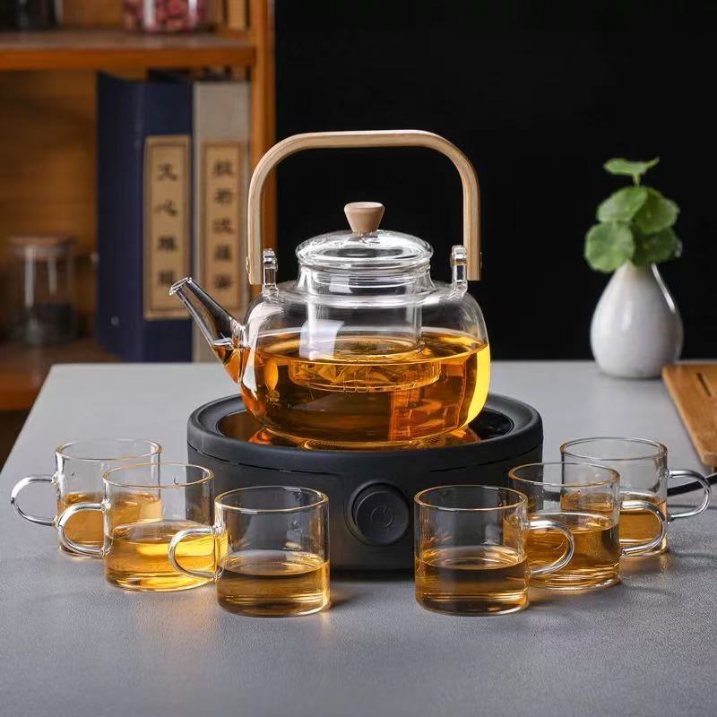 Tea making set, heat-resistant glass pot, glass cup, electric ceramic ...
