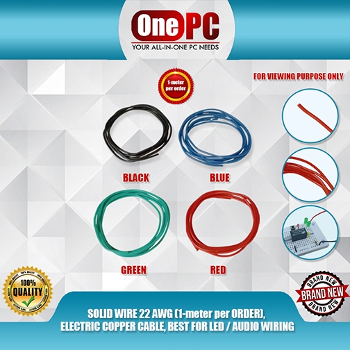 ONE PC SOLID WIRE 22 AWG (1-meter per ORDER), ELECTRIC COPPER CABLE ...