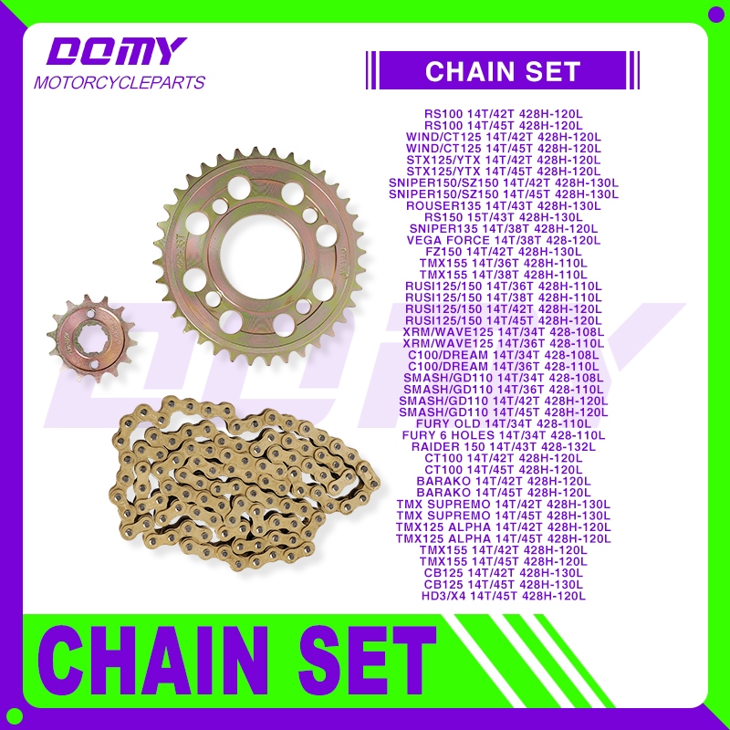MOTORCYCLE CHAIN SET CHAIN AND SPROCKET FOR RUSI125/150/TMX155/BARAKO ...