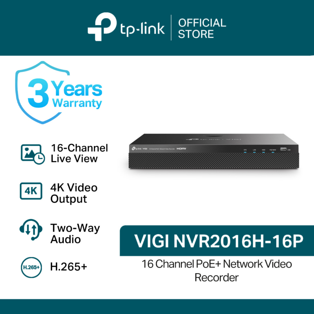 TP-Link | VIGI | NVR2016H-16P | 16 Channel | PoE+ | Network | Video ...