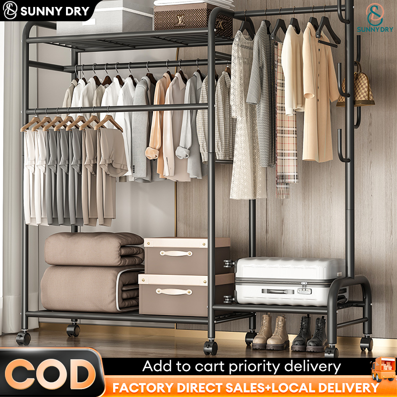 2 Layer Clothes Rack Storage Net Rustproof Metal Clothes Hanger Indoor ...