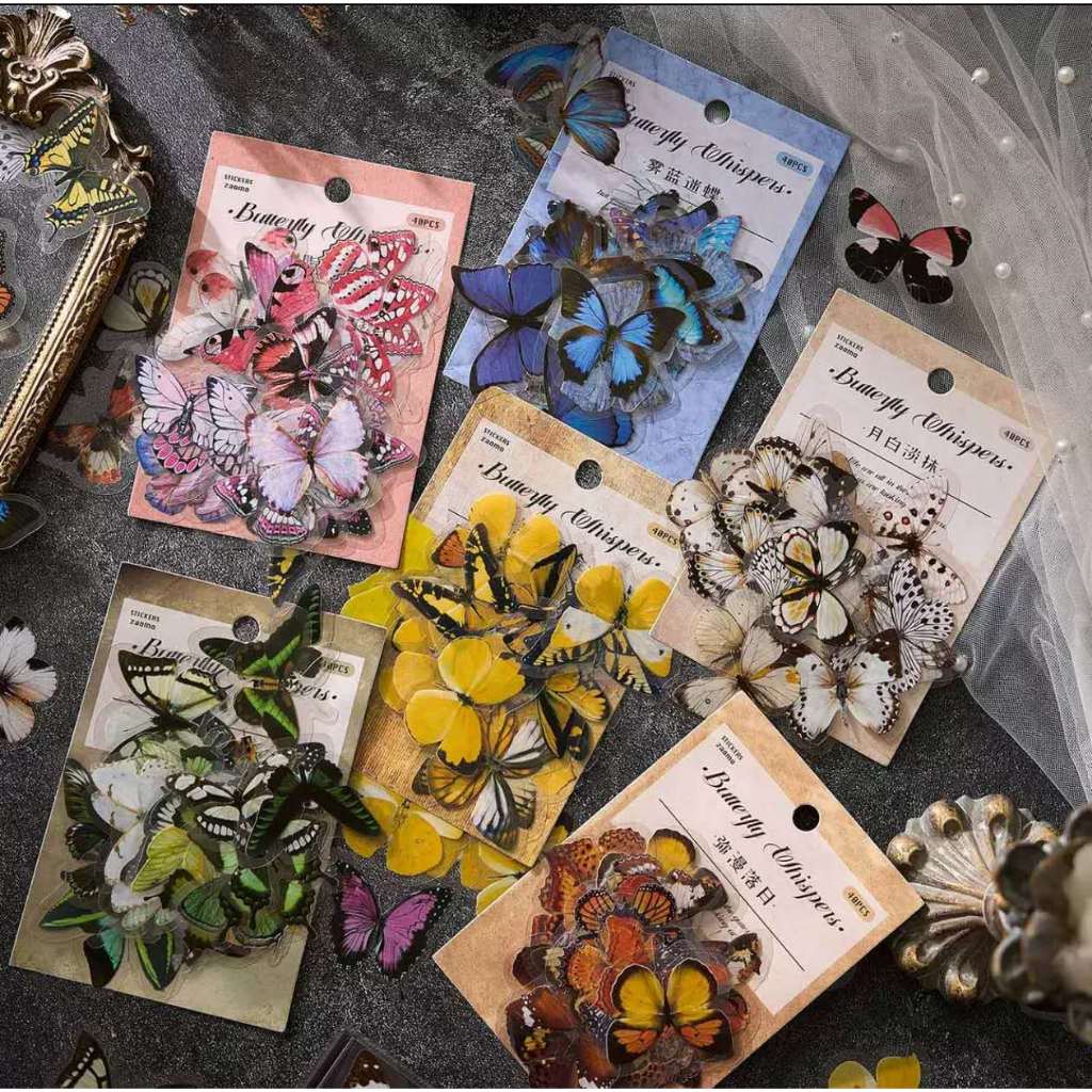 40 PCS/set Vintage Butterfly PET Stickers Butterflies Resin Decals for ...
