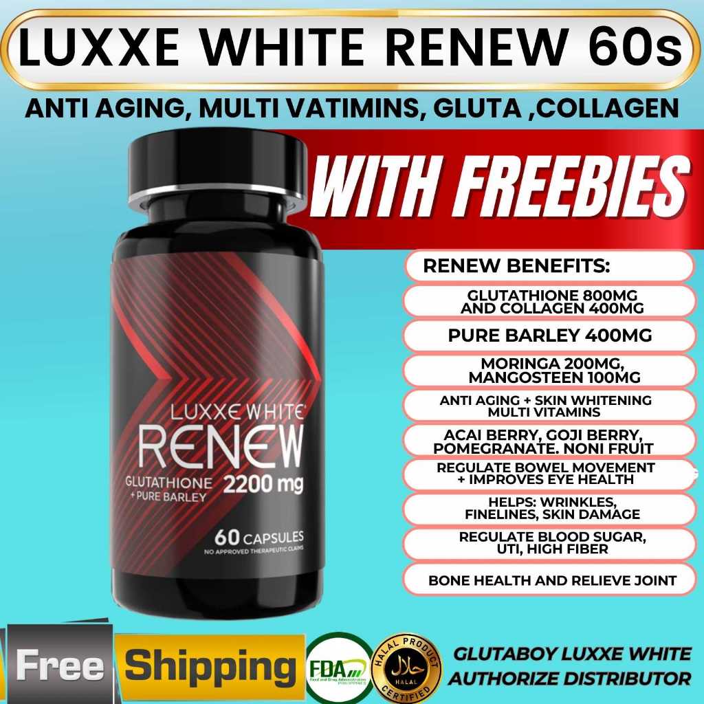 LUXXE WHITE RENEW 60caps 9 IN 1 Glutathione with Pure Barley collagen  2200MG per capsule moringa
