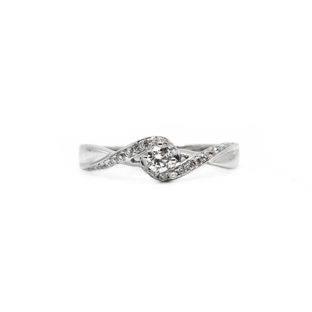 18K Italian Made White Gold Lady Ring with Diamonds EL24-B03211 ...