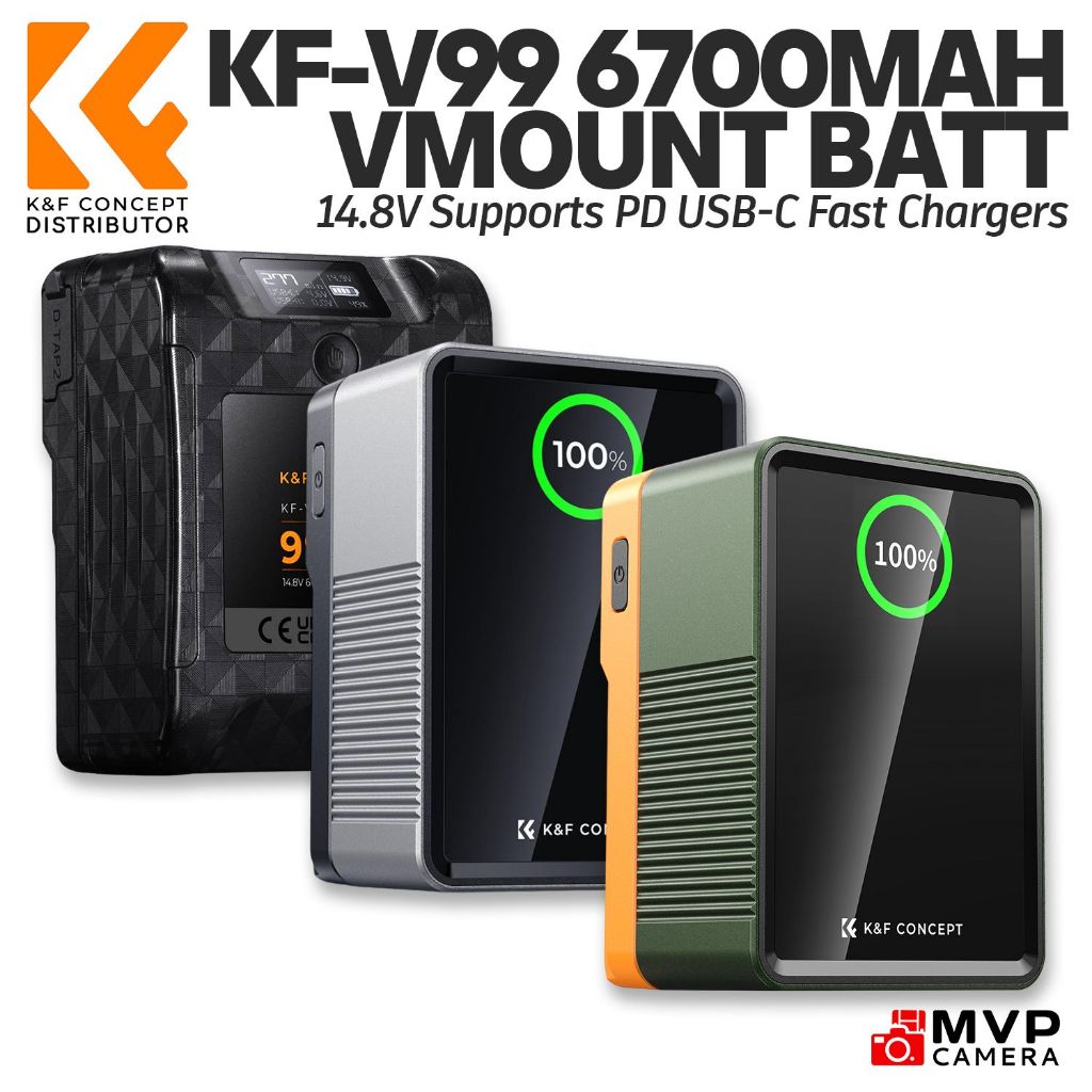 K&amp;F Concept Batteria V Mount 99 Wh Con PD USB-C - Per Fotocamere E Monitor, Schermo TFT