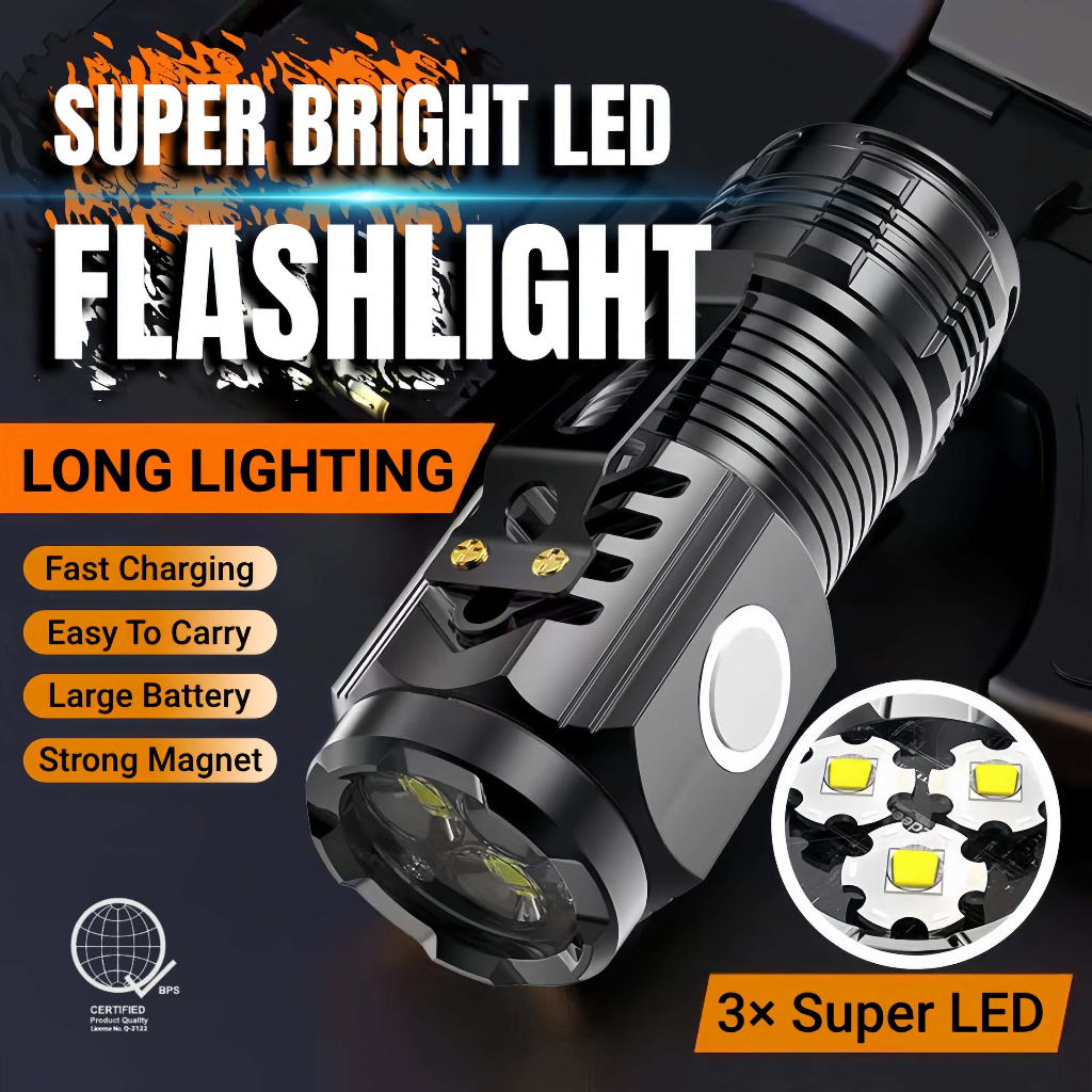 LED Flashlight Rechargeable Super Bright with Back Clip Portable ...