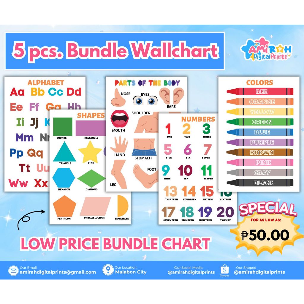 LOWEST PRICE BUNDLE EDUCATIONAL CHARTS A4 SIZE LAMINATED FOR KIDS ...