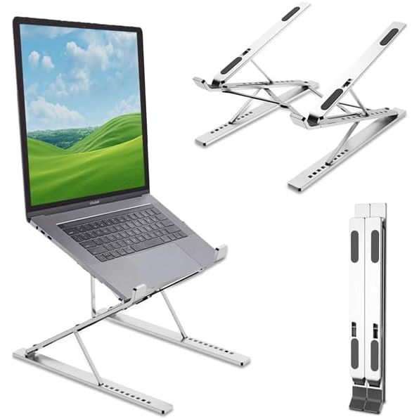 Zeus Aluminum Adjustable Double Layer Laptop Riser for Desk Foldable ...