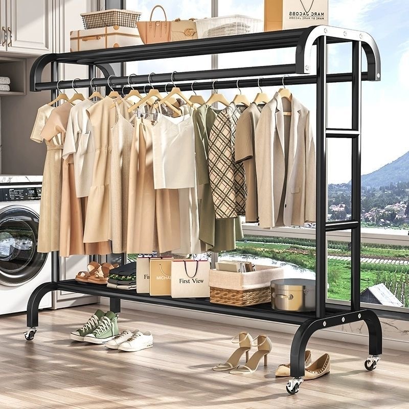 Clothing Garment Rack Double Rod Balcony Rack MultiFunctional Floor ...