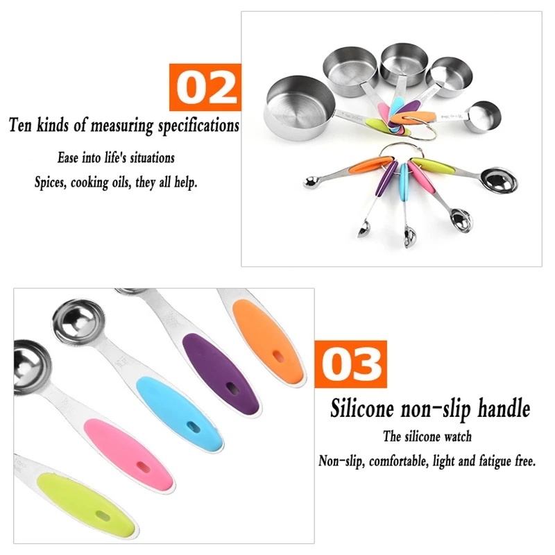 8/10Pcs Stainless Steel Measuring Cups Measuring Spoon Colorful Baking ...