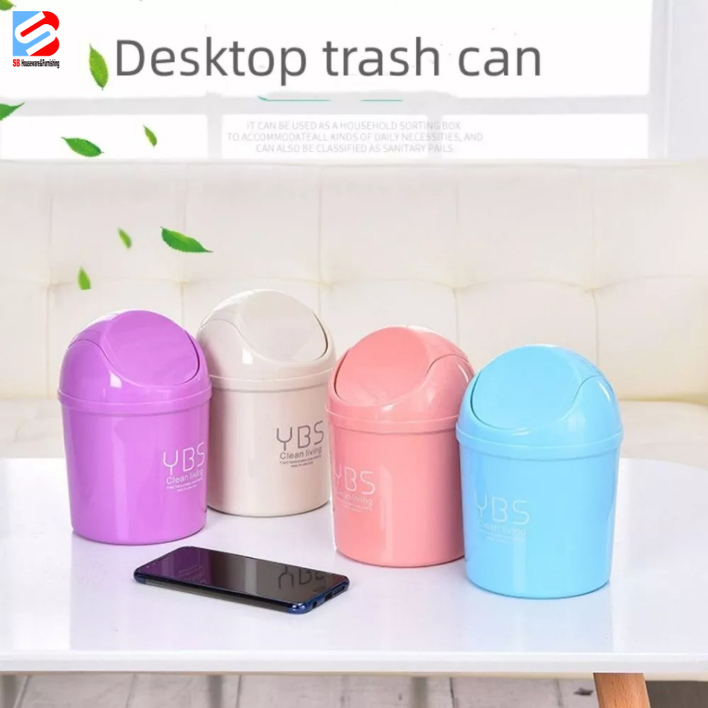 Mini Desk Trash Can Lid Retractable Small Trash Can Covered Wastebasket ...