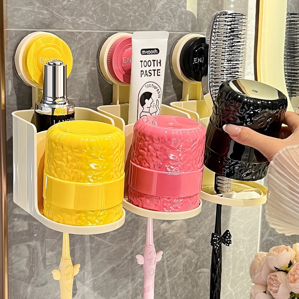 Wall Mounted Transparent Toothbrush Holder With Tooth Cup For Bathroom ...