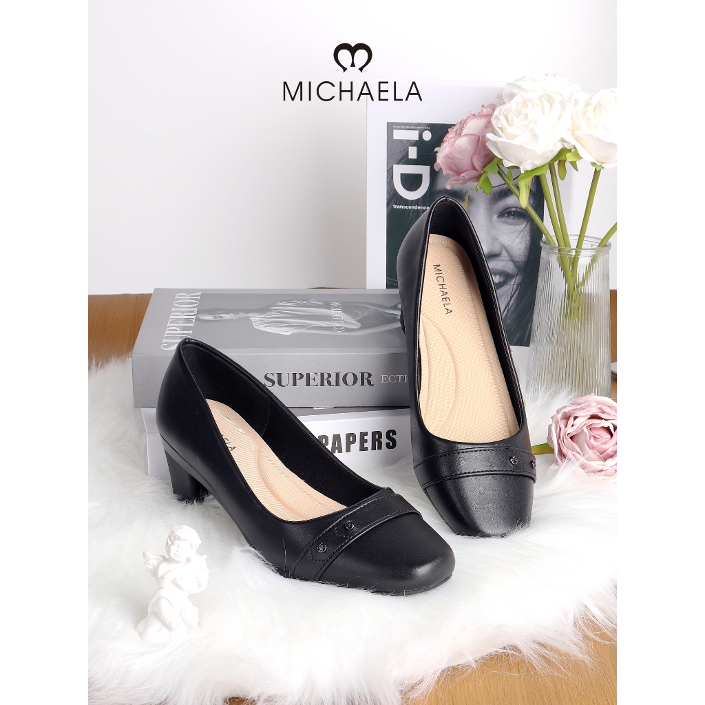 MICHAELA Office-Chic Black Pumps 5.2CM Lycra Lining Work Block Heels ...