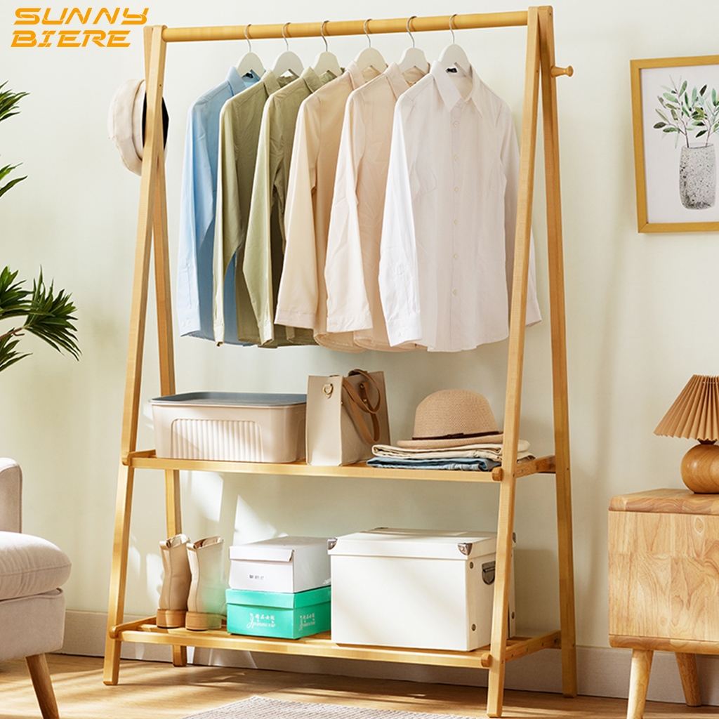 SUNNY BIERE Foldable Hanging Clothes Rack Bamboo Wood/Brown 66/86/116CM ...
