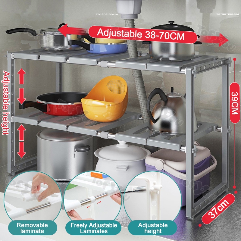 Under Sink Kitchen Rack Expandable Cabinet Shelf Organizer Rack with ...