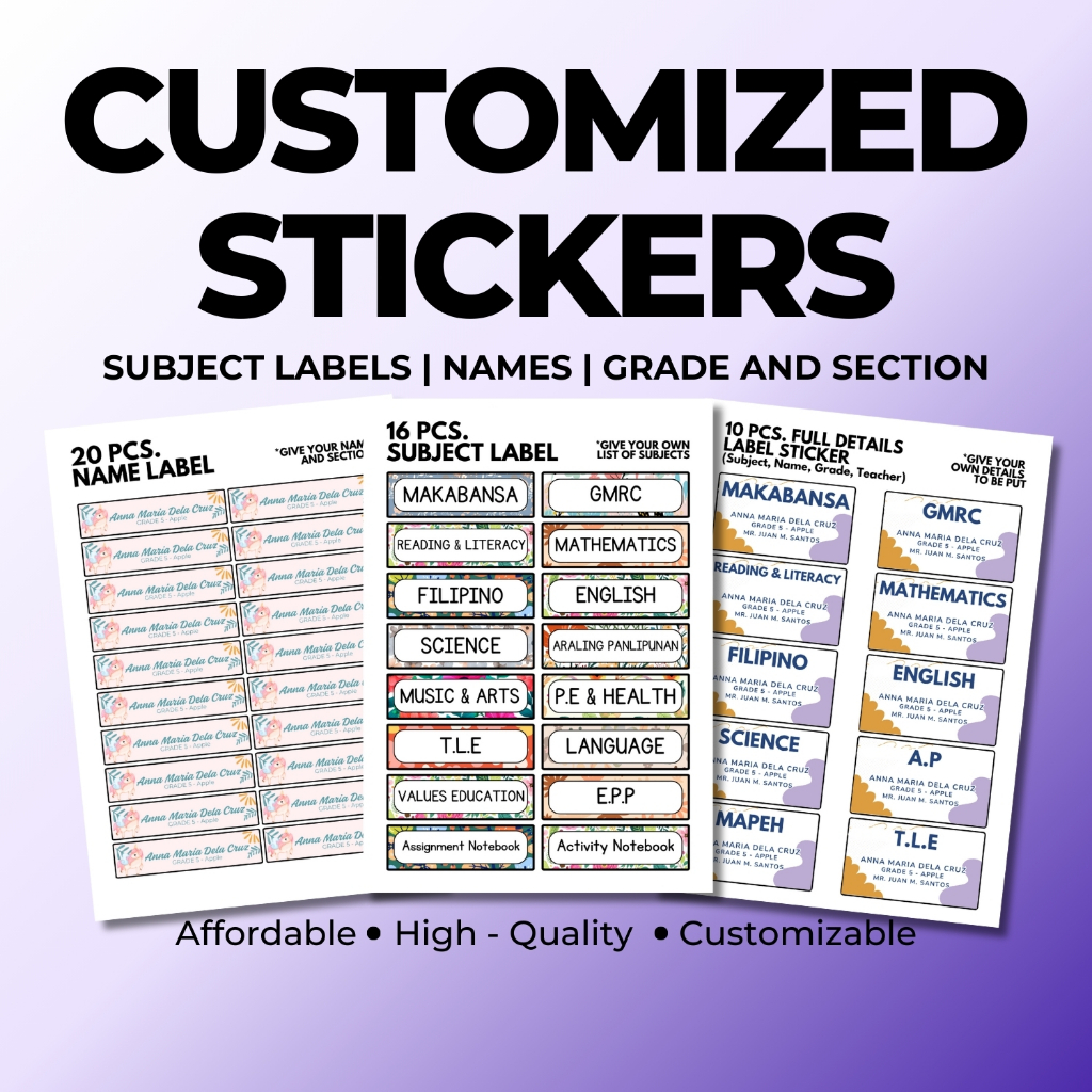Student Name Stickers – Subject, Grade & Section Labels | Back to ...