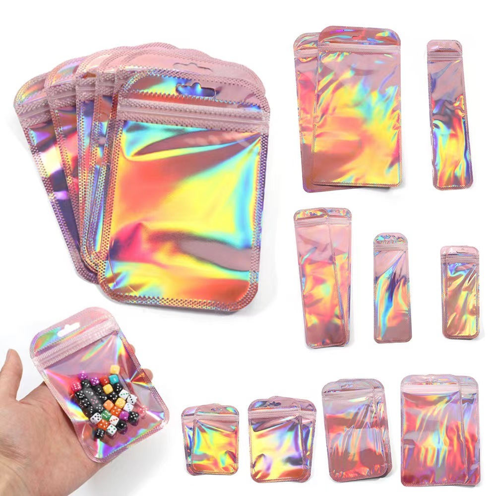 50Pcs OPP Ziplock Bags Rainbow Laser Resealable Packaging for Jewelry ...