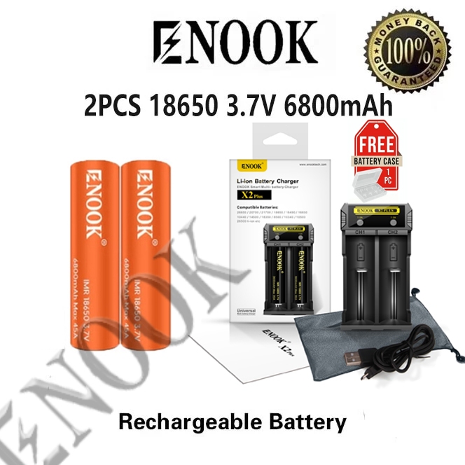 ENOOK 18650 Lithium ion Rechargeable battery 3.7V 6800mAh 45A with X2 ...