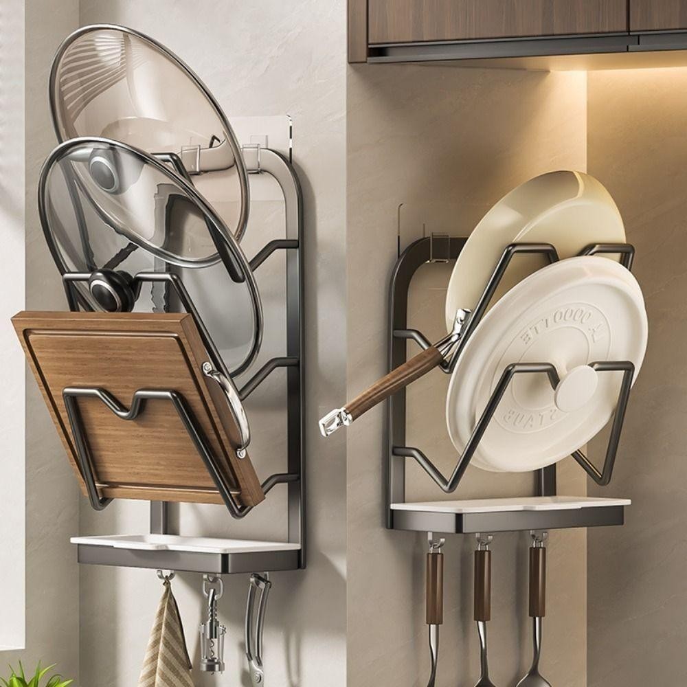 Non Perforated Kitchen Pot Lid Rack Pot Storage Rack Cutting Board Wall ...
