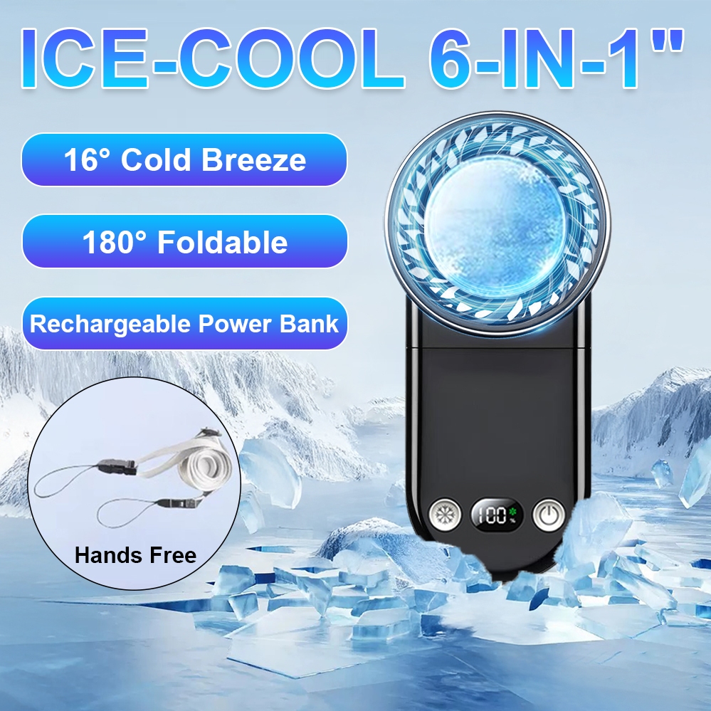 Ice Cooling Fan Handheld Neck Hanging Desktop Fan Charging Turbo Fan ...
