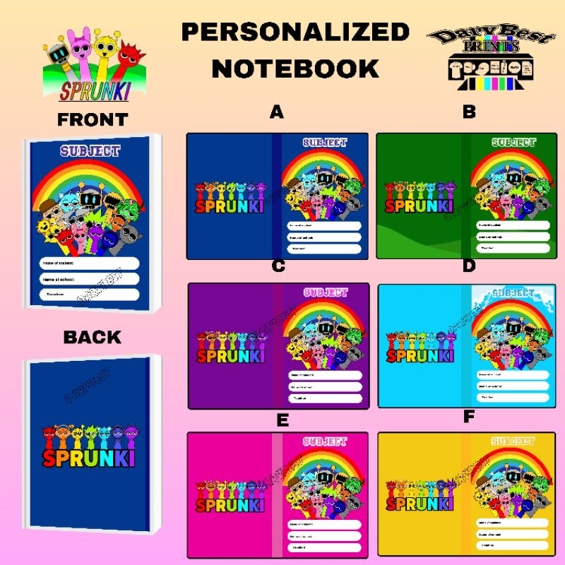 Sprunki notebook personalized customized notebook writing composition ...