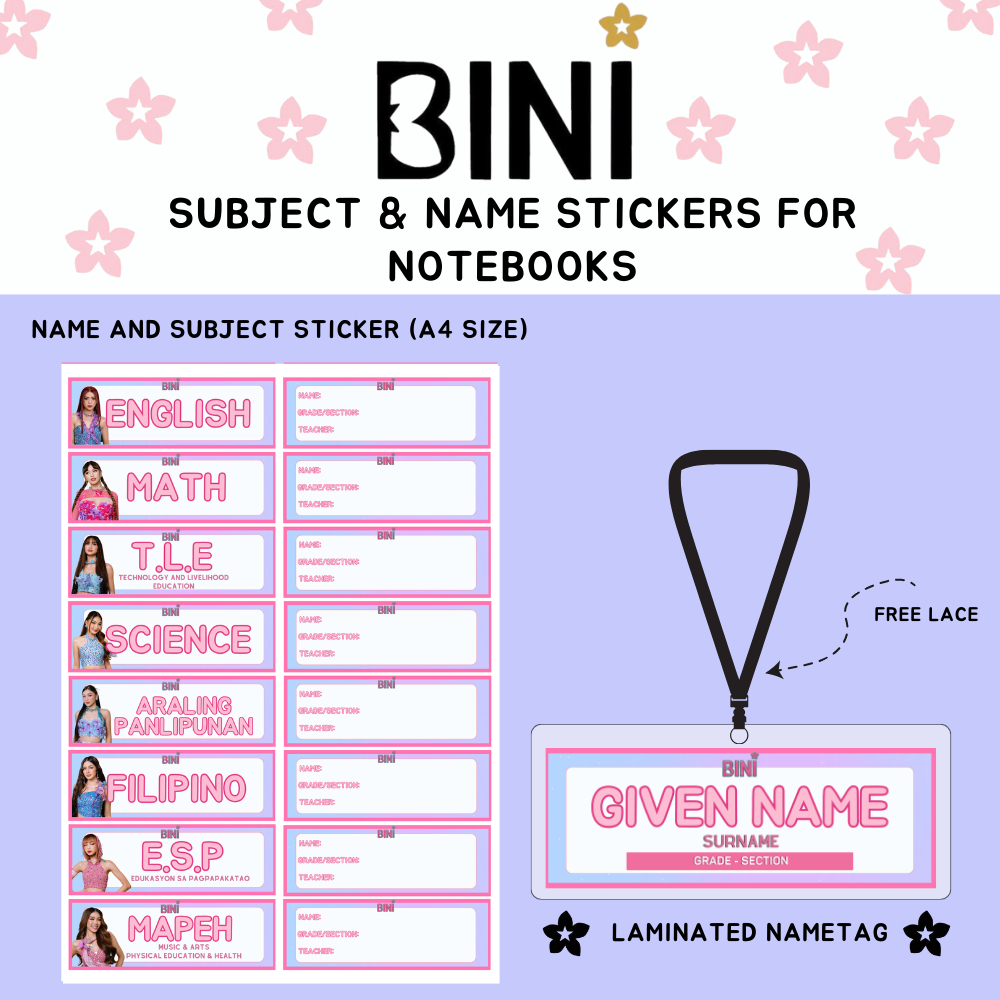 BINI Notebook Stickers Subject Stickers, Name Label and Laminated ...
