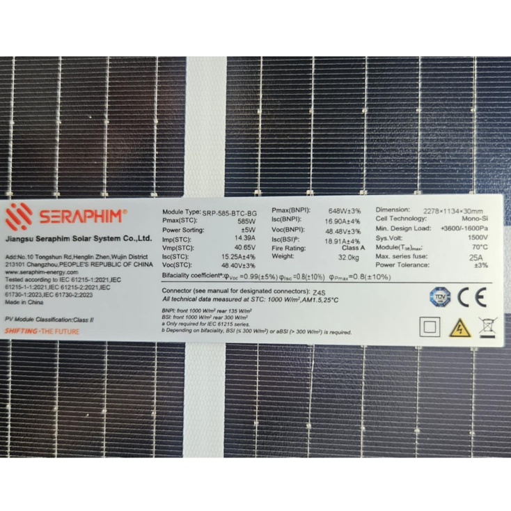 Seraphim 585W 620W Bifacial Double Glass Solar Panel Seco series ...