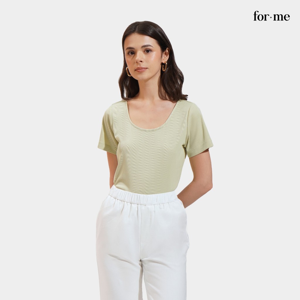 ForMe Scoop Neck Tee T-Shirt For Women (Sage Green) | Shopee Philippines