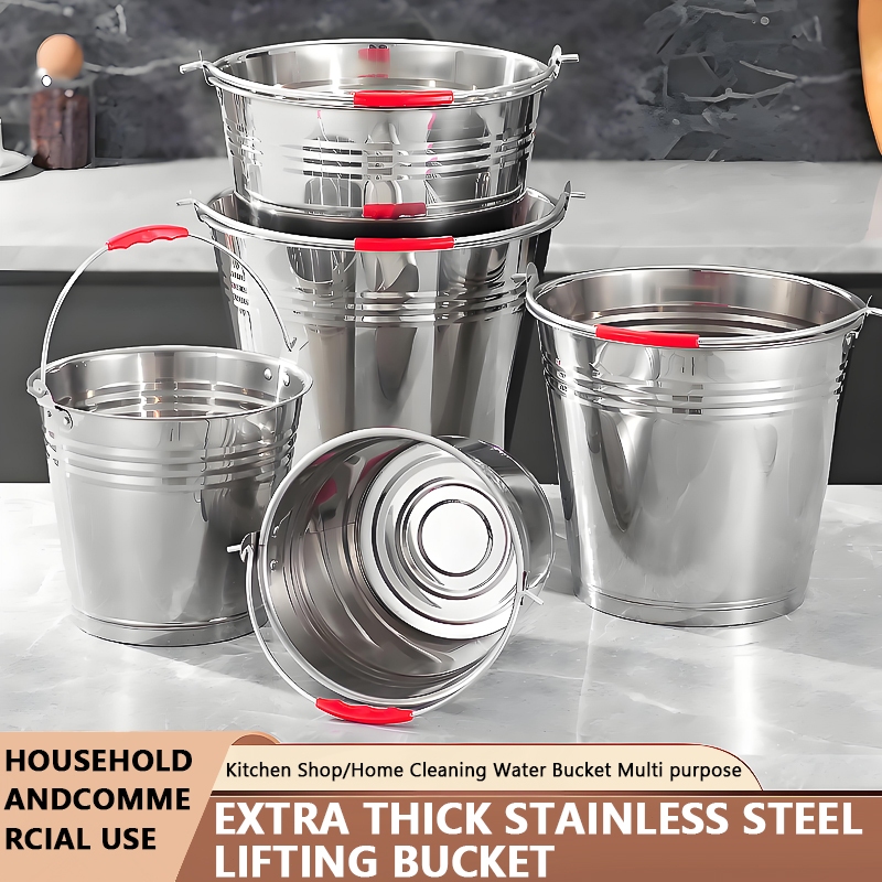 Large Stainless Water Bucket container with cover Thickened Handle Ice ...