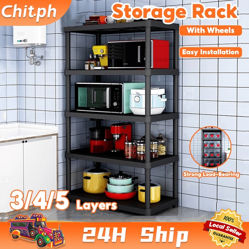 CHIT 3/4/5 Layers Storage Rack With Wheels Plastic Kitchen Microwave ...