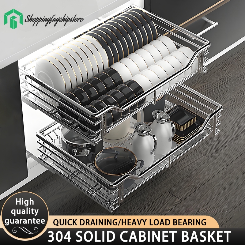 A kitchen 2 in 1 pull out bowl rack storage Space Saving Solution Dual ...