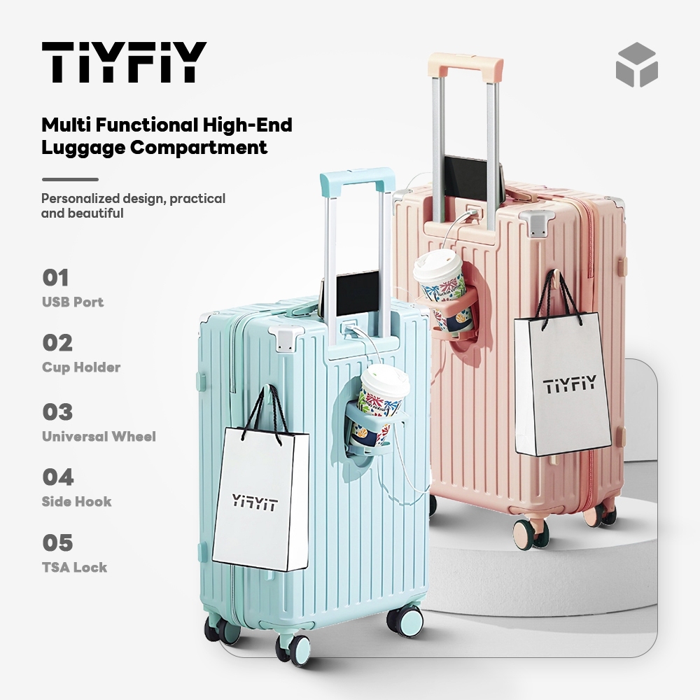20/24/28inch Fashion Luggage Travel Bag Maleta Hand Carry Luggage USB Port  Cup Holder 360° Universal