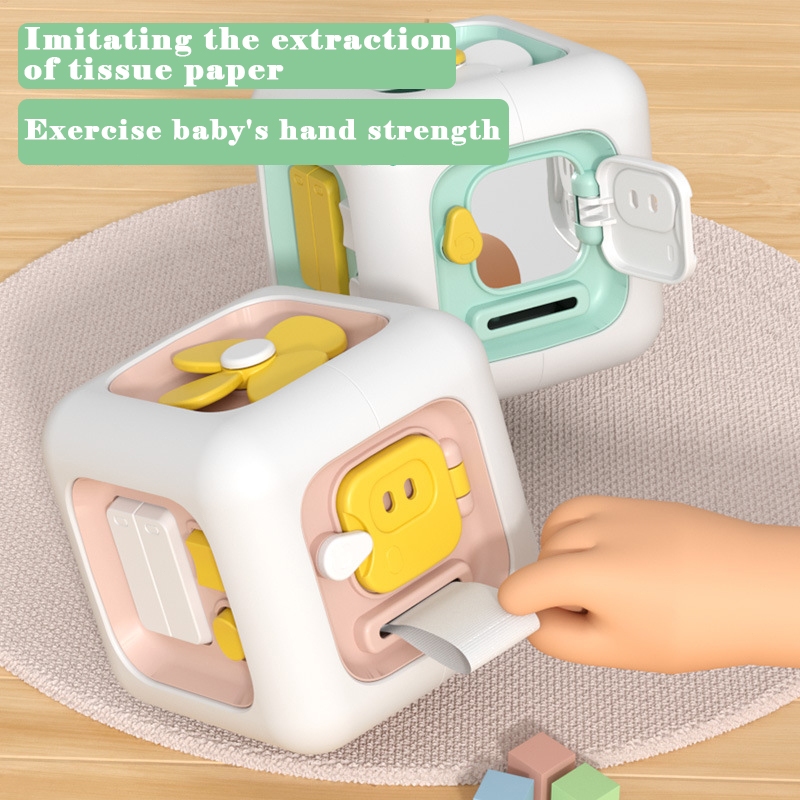 6 in 1 Montessori Cube Toys Sensory Busy Board Baby Practice Skills ...