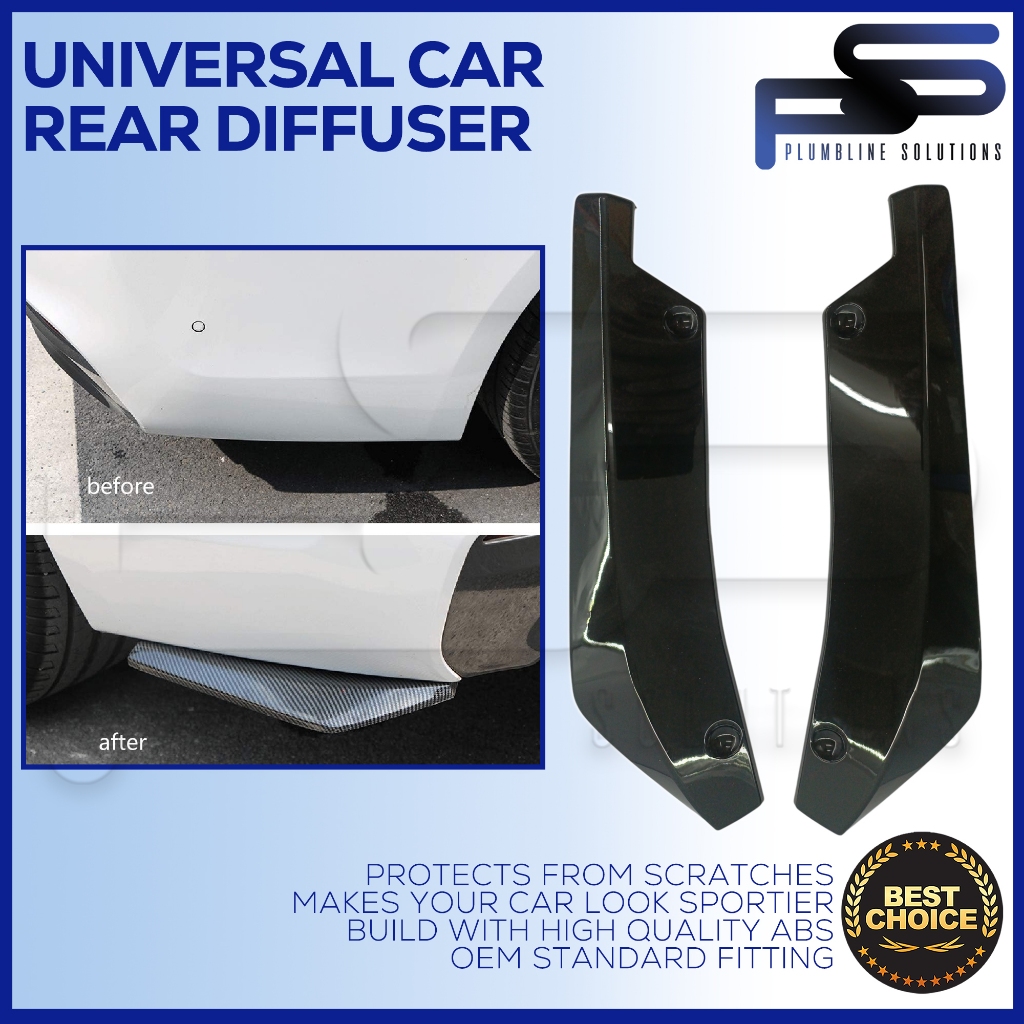 Universal 2pcs Car Rear Bumper Lip Splitter Diffuser Black & Carbon ...