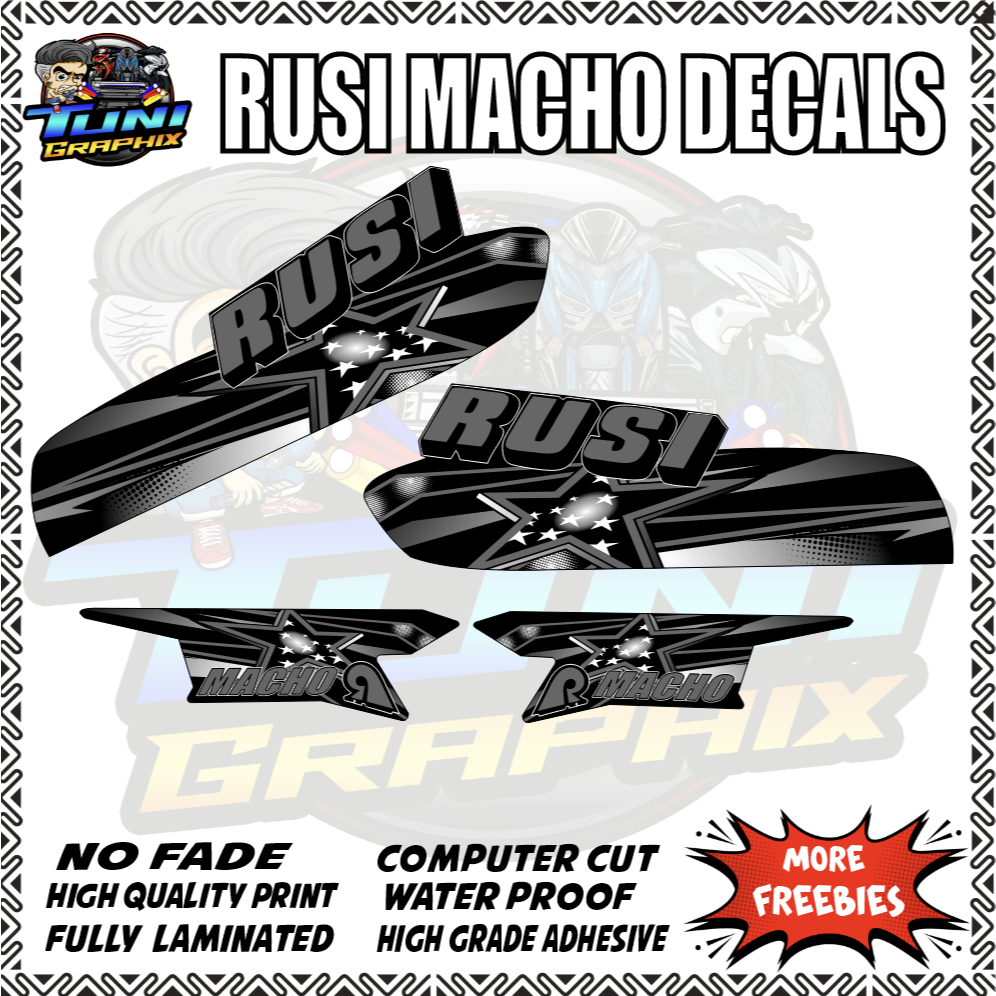RUSI MACHO RISING STAR NEW BLACK SERIES DECALS STICKER | Shopee Philippines