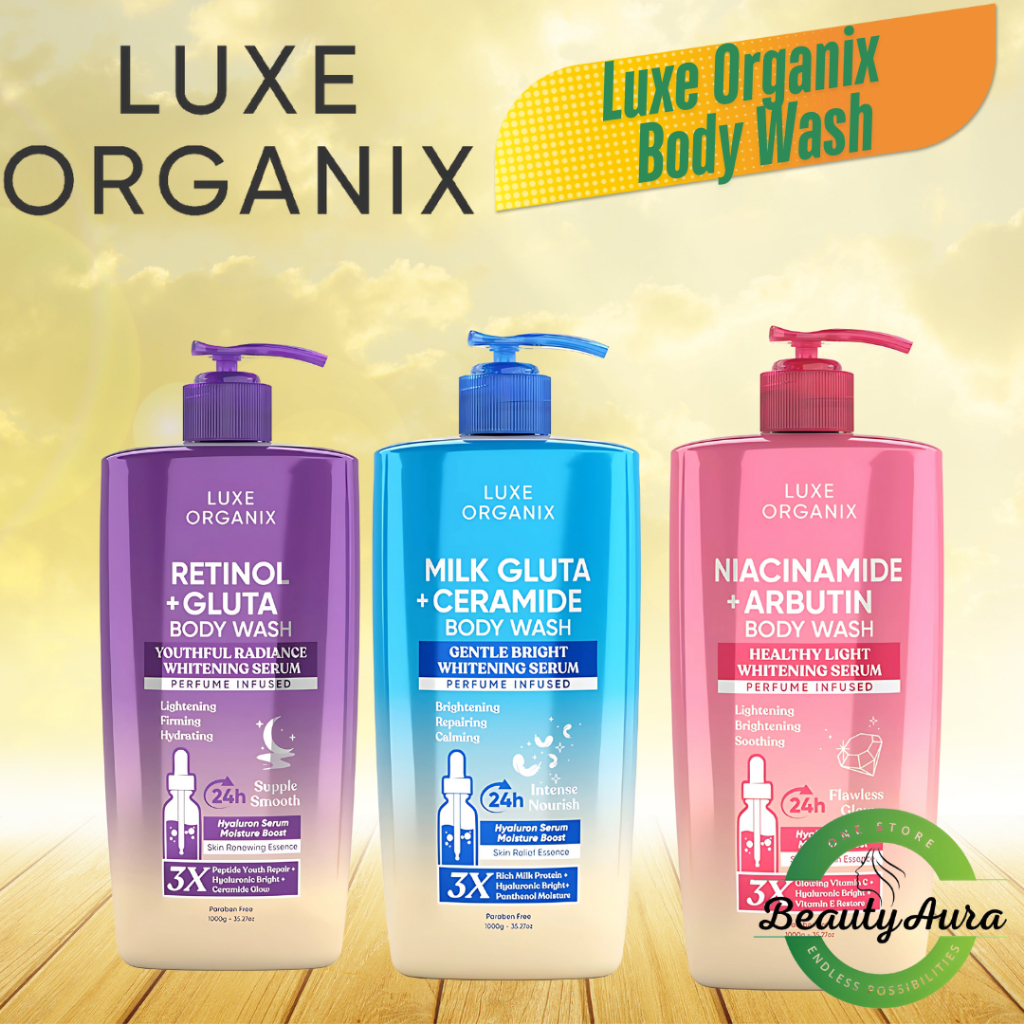 LUXE ORGANIX Serum Body Wash (Retinol + Glutathione, Niacinamide + Arbutin,  Milk +Glutathione) | NEW