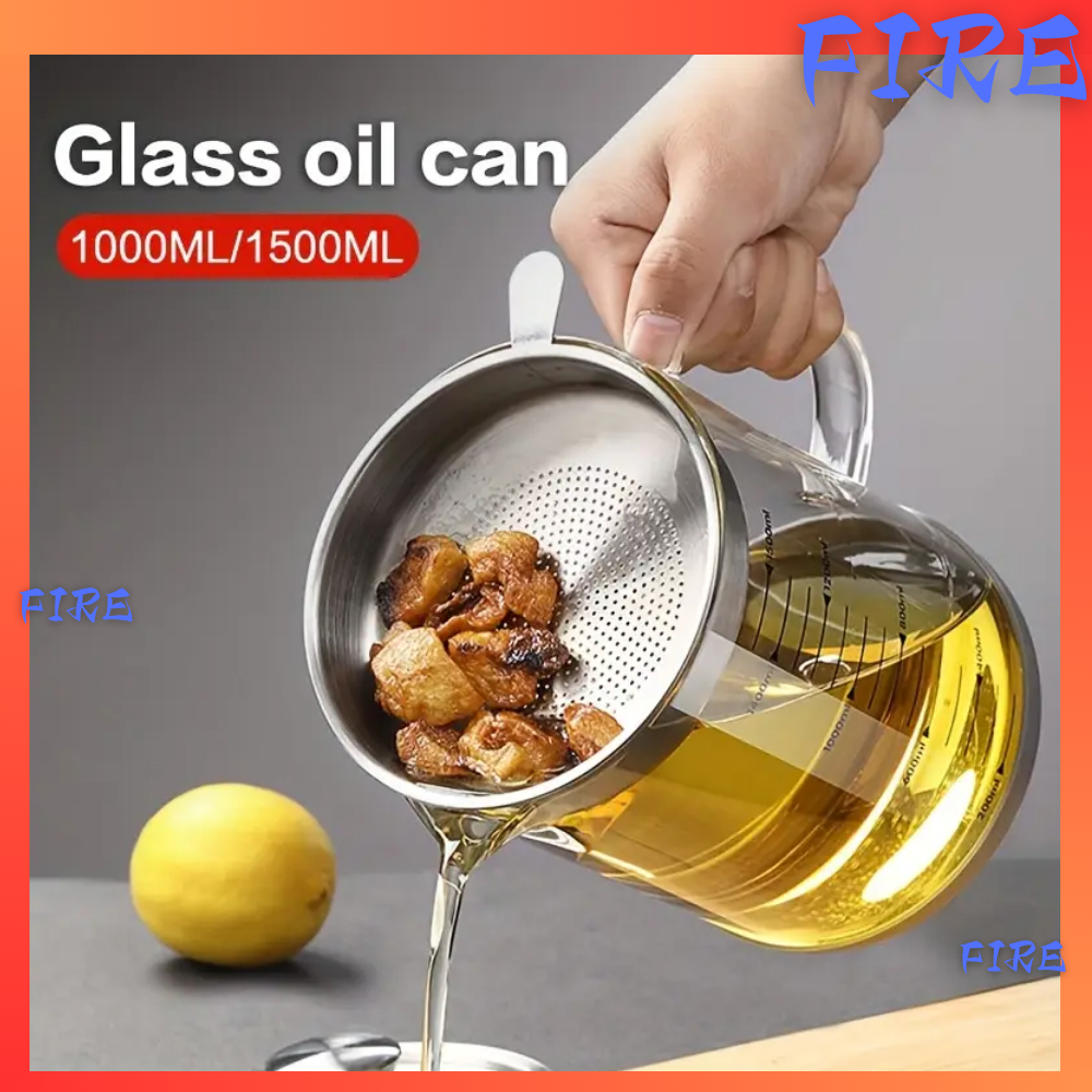 Glass Oil Filter Stainless Steel Lid Pot Container Oil Separator Fine ...