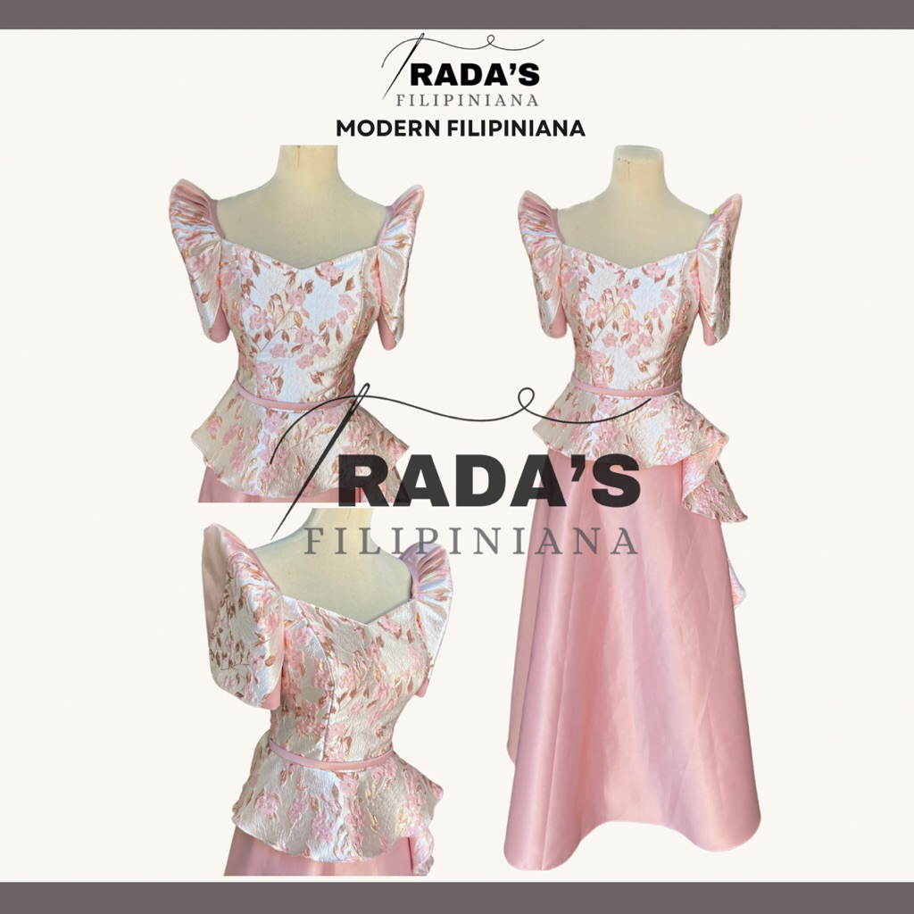Modern Filipiniana Premium Brocade Maxi Dress Ruffles Design 2 | Shopee ...