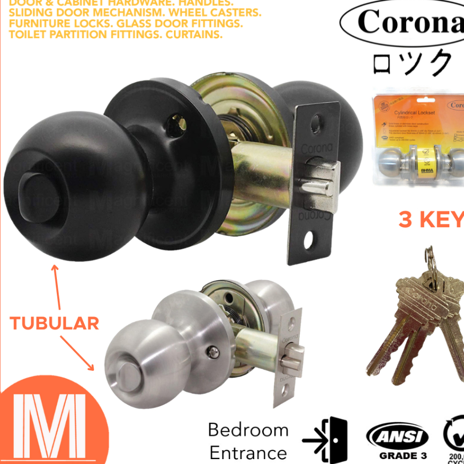 Corona Japan Entrance Door Knob Lock Keyed Tubular Lockset Stainless ...