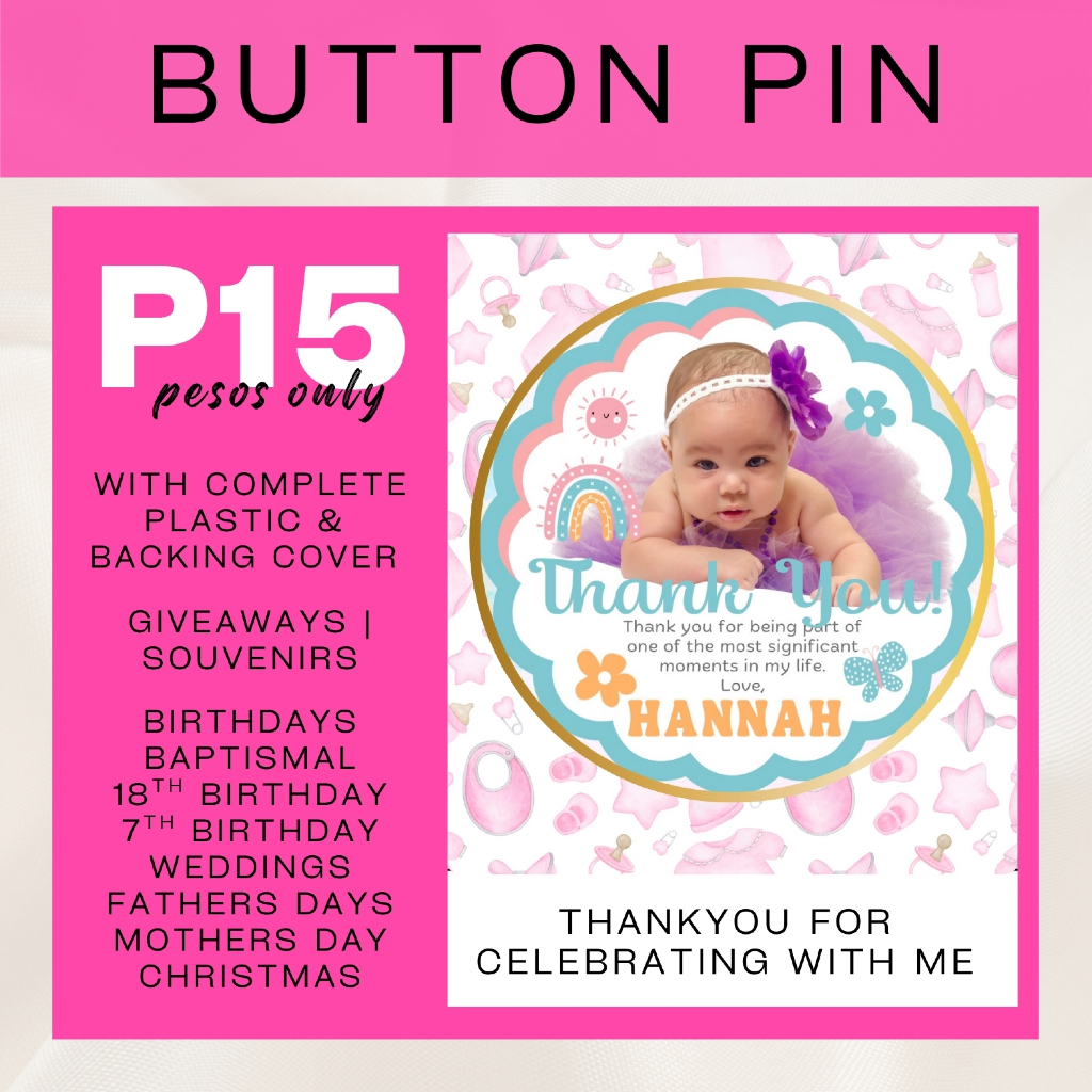 Customized Button Pins for Baptismal | Birthdays | Personal Use ...