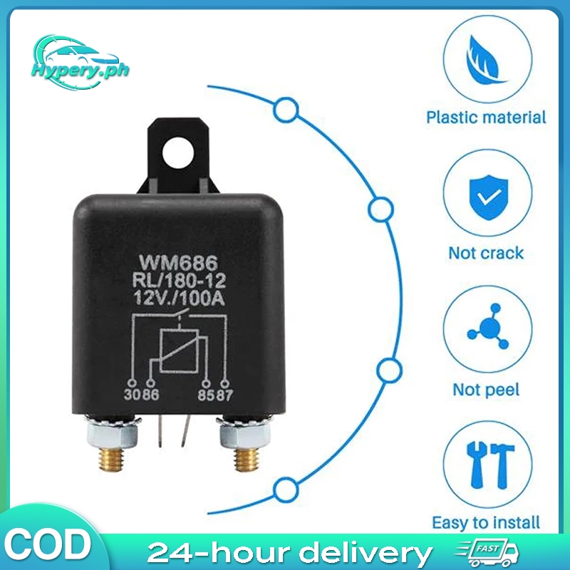 12V 100Amp 4-Pin Heavy Duty ON/OFF Switch Split Charge Relay Black ...