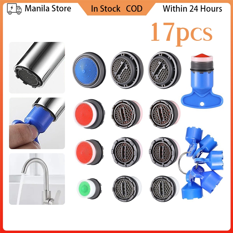 17PCS Kitchen Faucet Aerator Key 16.5/18./21.5/24 mm Tap Aerators Flow ...