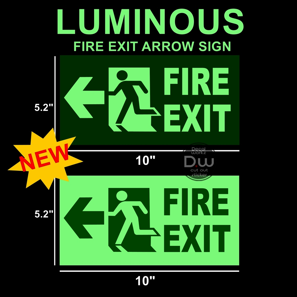 Fire Exit Arrow Glow in the Dark Sign Cut Out Luminous Sticker in ...