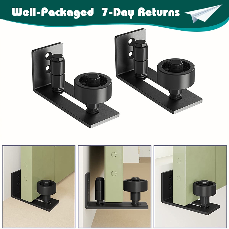 Yahpetes Adjustable Barn Door Bottom Guide - 2 Pack, Matte Black, Fits Grooved & Non-Grooved Doors
