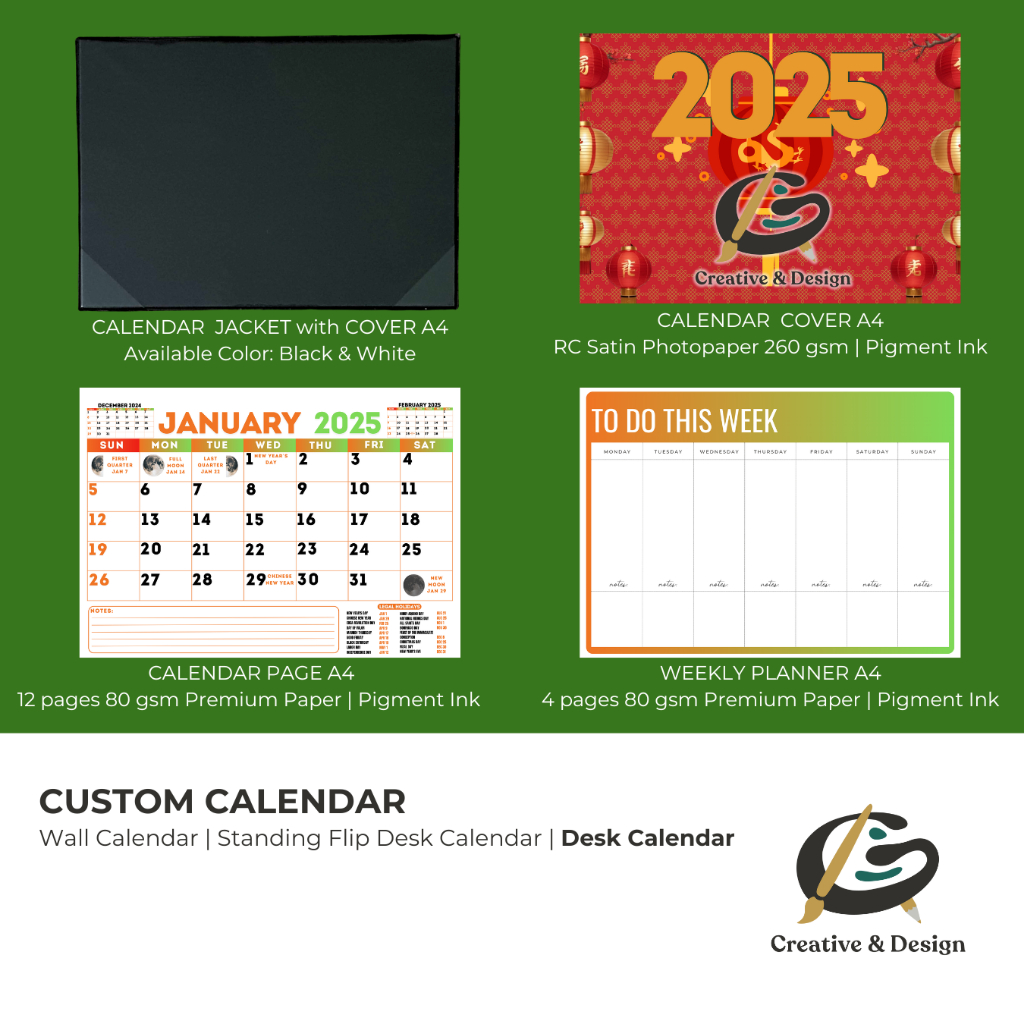 Custom Flat Desk Calendar with Calendar Jacket (A4 Size) | Shopee ...